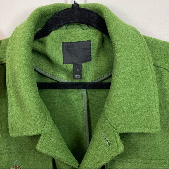 ASOS Women’s Wool Blend Long Sleeve Button Down Pea Coat Size XL Green - Picture 15 of 15